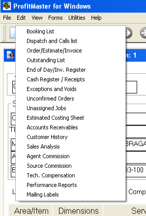 ProfitMaster - Jobs' Reports Menu.